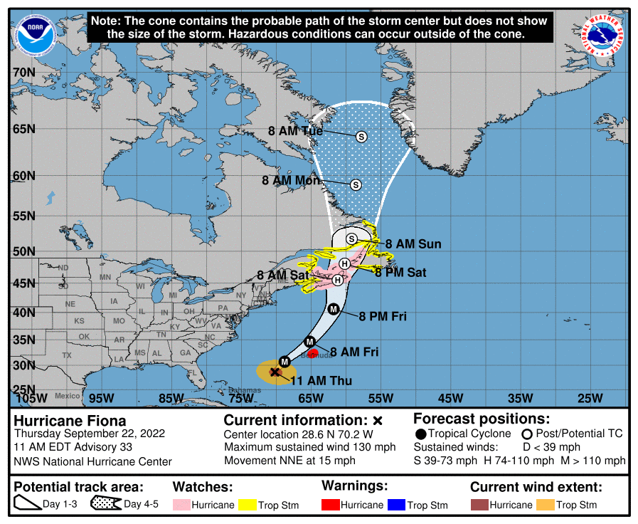Hurricane Fiona 10am track Sept 22